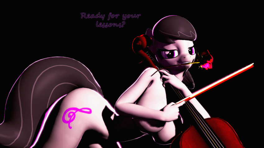 2022 3d_(artwork) 4k absurd_res anthro anthrofied bedroom_eyes big_breasts big_butt black_background black_hair black_tail bowed_string_instrument breasts bubble_butt butt cello convenient_censorship curvaceous curvy_figure cutie_mark dialogue digital_media_(artwork) earth_pony english_text equid equine eyelashes female fingers flower flower_in_mouth fluffy fluffy_tail friendship_is_magic fur grey_body grey_fur hair hasbro hi_res horse hourglass_figure long_tail looking_at_viewer mammal musical_instrument my_little_pony narrowed_eyes nude octavia_(mlp) plant pony purple_eyes rose_(flower) rose_in_mouth seductive short_hair simple_background small_waist smile solo source_filmmaker string_instrument tail talking_to_viewer teeth text themanwithaquest thick_thighs voluptuous wide_hips