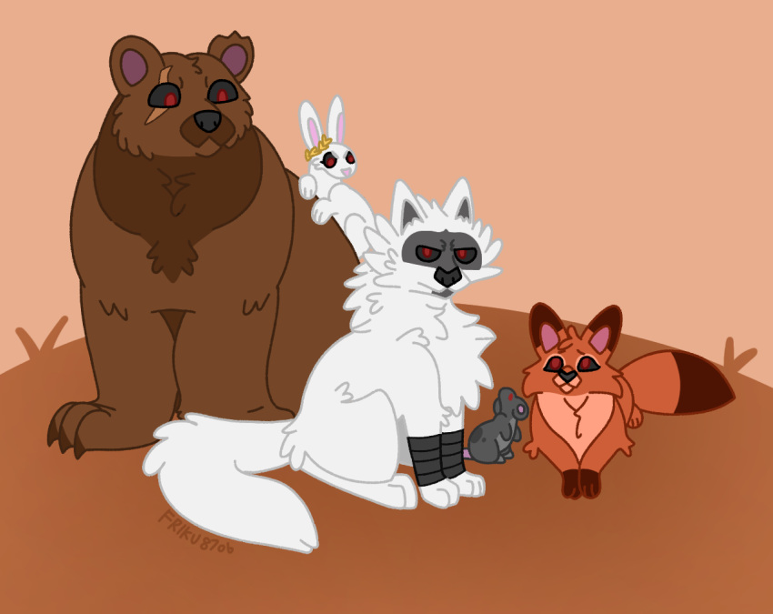 alleycat8706_(artist) angry bear brown_body brown_fur canid canine canis cheek_tuft claws death_(puss_in_boots) facial_tuft famine_(plobster) fan_character female feral fluffy fluffy_tail fox fur fuzzy grey_body grey_fur group lagomorph leporid life_(plobster) looking_at_viewer looking_up lying male mammal murid murine neck_tuft orange_body orange_fur pestilence_(plobster) puss_in_boots_(film) puss_in_boots_the_last_wish rabbit rat red_eyes rodent scar sitting sitting_on_ground stare tail tuft war_(plobster) white_body white_fur wolf