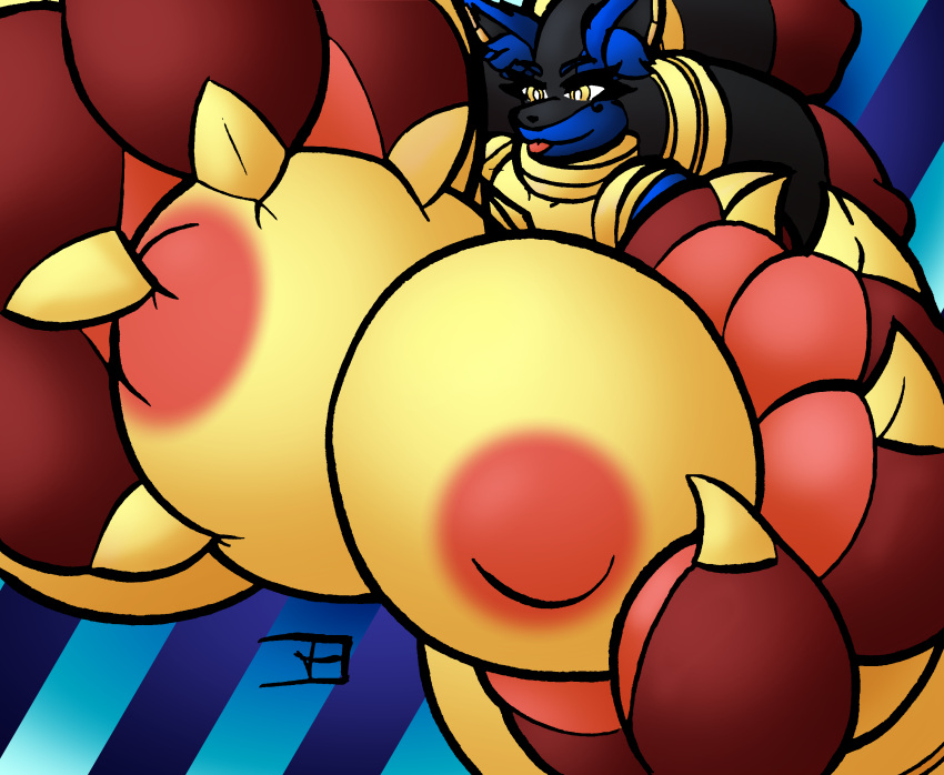 anthro big_breasts big_feet breasts cathy_(neoclassical_succubus) feet generation_4_pokemon hi_res huge_breasts huge_feet huge_hands hyper hyper_breasts hyper_feet hyper_hands lucario macro mini_giantess neoclassical_succubus nintendo pawb pokemon pokemon_(species)