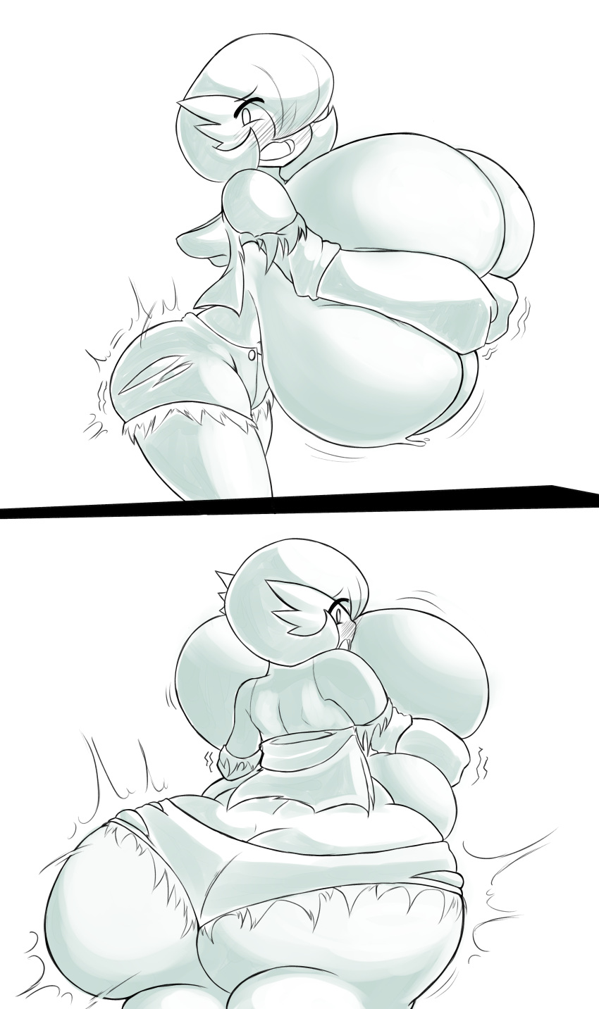 absurd_res anthro big_breasts big_butt breast_expansion breast_squish breasts butt butt_expansion clothing embarrassed expansion exposed_breasts female gardevoir generation_3_pokemon growth growth_sequence hi_res holding_breast huge_breasts huge_butt humanoid hyper hyper_breasts hyper_butt nintendo pokemon pokemon_(species) solo squish syndie wardrobe_malfunction