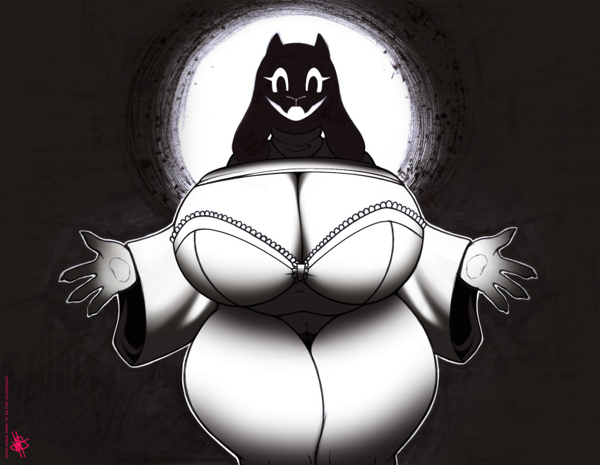 absurd_res anthro big_breasts black_and_white bovid bra breasts caprine clothing creepy crossover female goat hi_res looking_at_viewer mammal mandela_catalogue monochrome solo toriel traditional_media_(artwork) undertale_(series) underwear unfinished walter_sache