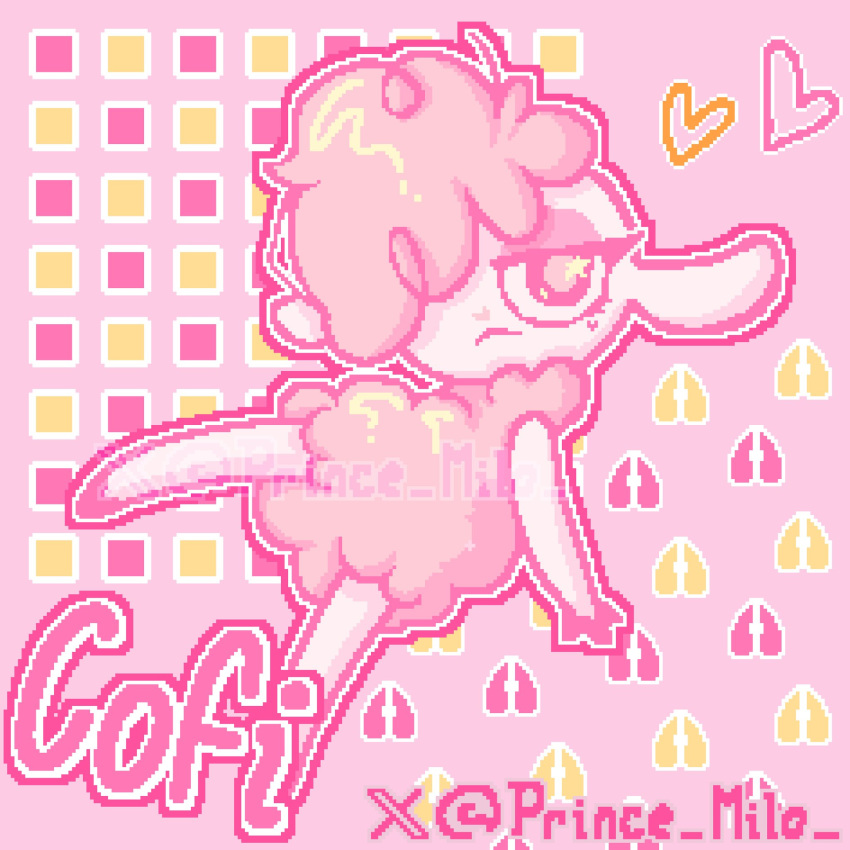 anthro bovid caprine chikn_nuggit cofi_(chikn_nuggit) digital_media_(artwork) domestic_sheep english_text female fur hair hi_res mammal nude one_eye_obstructed pink_hair prince_milo sheep simple_background solo text