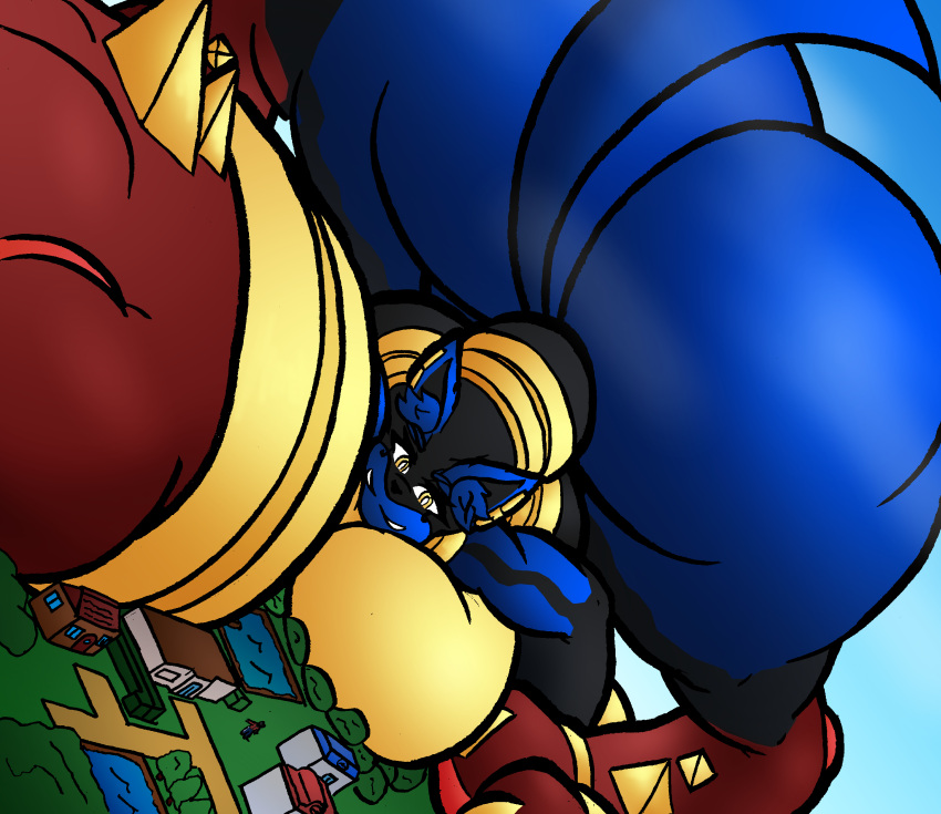 anthro big_breasts big_butt big_feet breasts butt cathy_(neoclassical_succubus) cloud feet generation_4_pokemon gigantic_ass hi_res huge_breasts huge_butt huge_feet huge_thighs hyper hyper_breasts hyper_butt hyper_feet hyper_thighs jack-o'_pose lucario macro mini_giantess neoclassical_succubus nintendo norman pawb paws petalburg pokemon pokemon_(species) pokemon_anthro pose size_difference thick_thighs