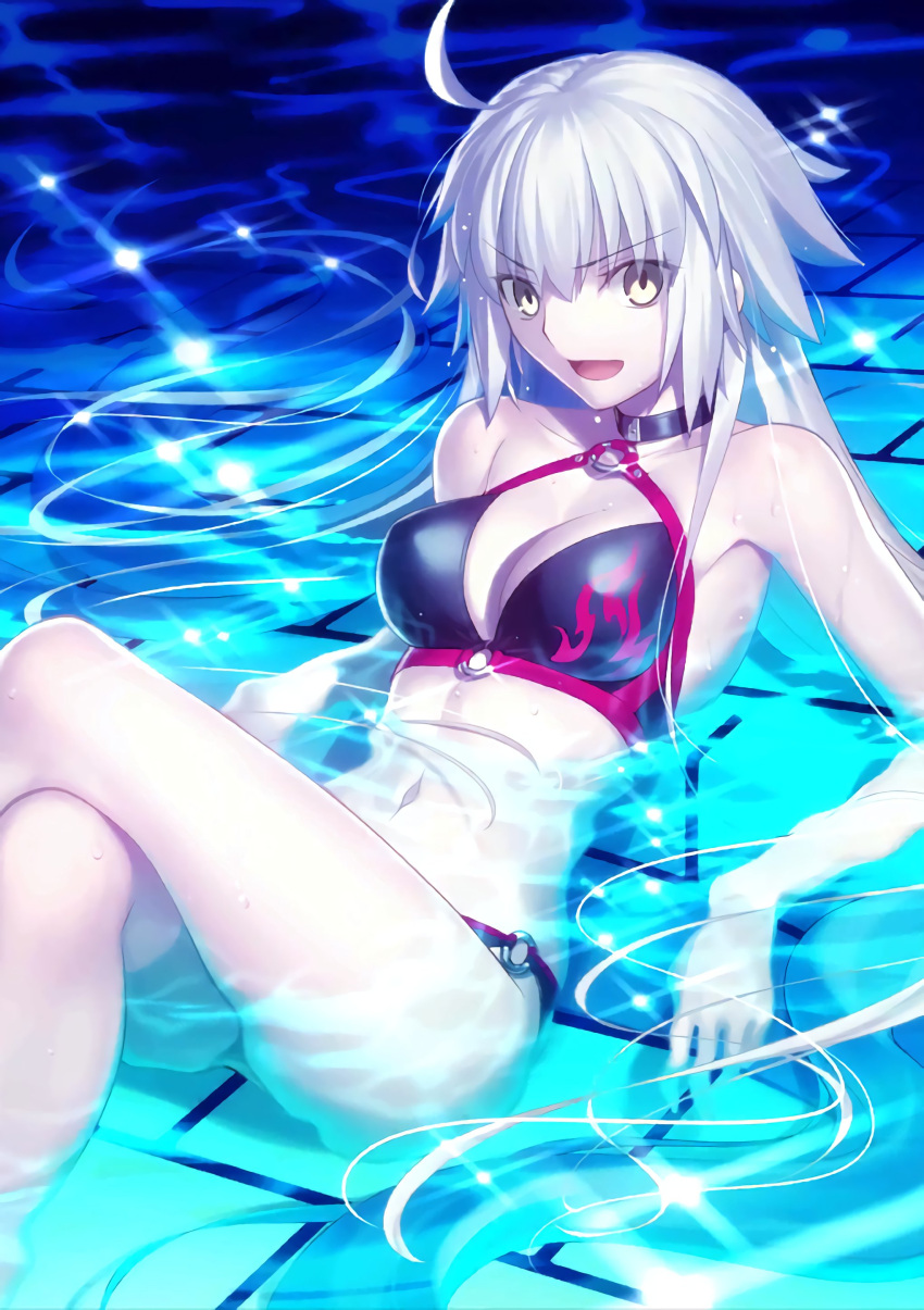 1girl absurdres ahoge bare_arms bare_legs bare_shoulders bikini breasts fate/grand_order fate_(series) highres jeanne_d'arc_alter_(fate) jeanne_d'arc_alter_(swimsuit_berserker)_(fate) large_breasts long_hair lying official_art swimsuit takeuchi_takashi