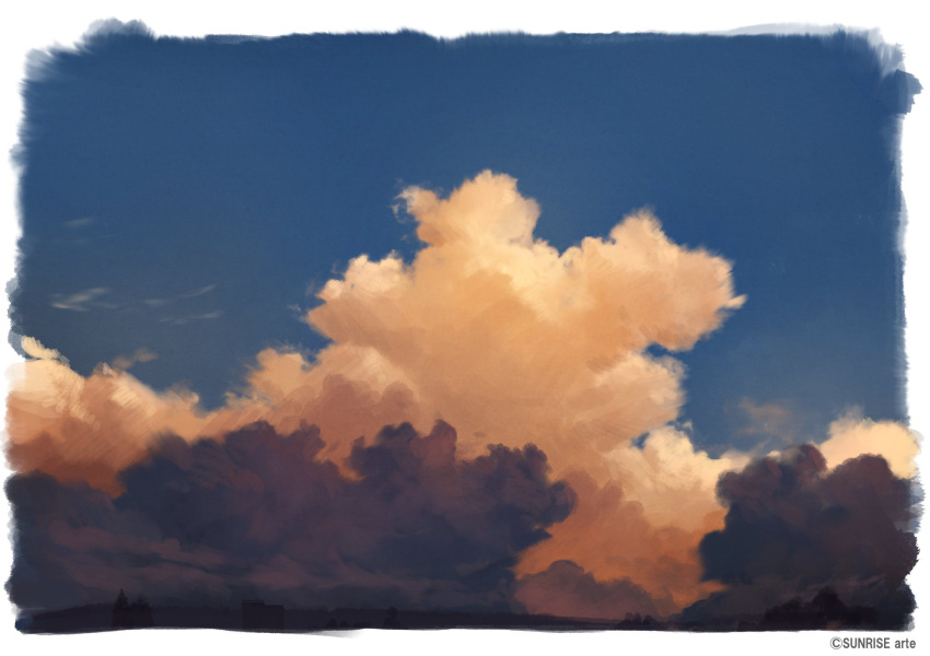 blue_sky cloud cloudy_sky dark day highres no_humans original painting_(medium) scenery shadow sky summer sunrise_arte traditional_media