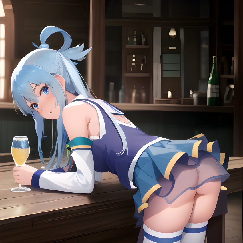 1girl absurdres ai-assisted aqua_(konosuba) ass blue_eyes blue_skirt highres kono_subarashii_sekai_ni_shukufuku_wo! non-web_source skirt solo