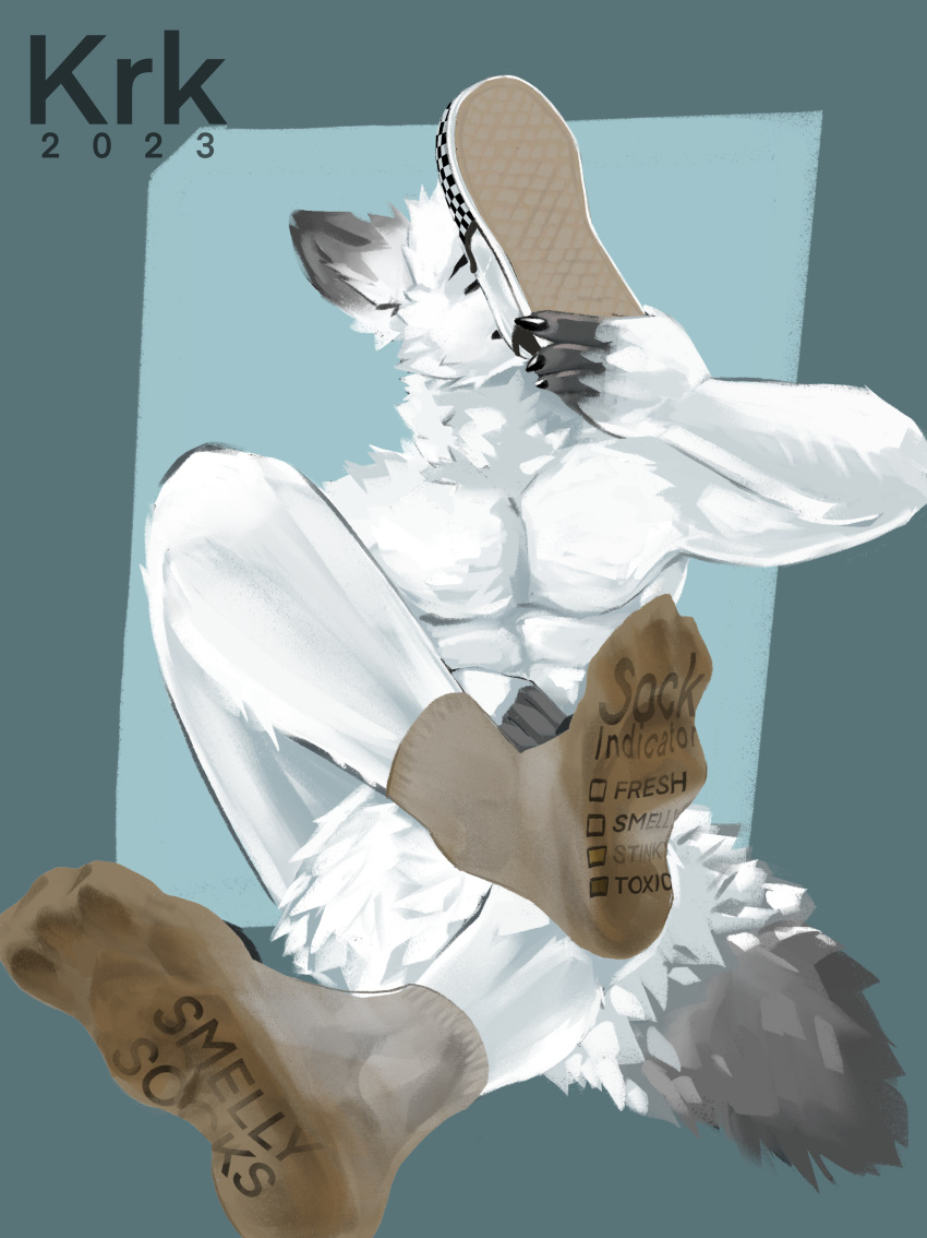 absurd_res anthro canid canine clothing dirty_feet feet foot_fetish foot_focus foot_sniffing footwear fox hi_res humanoid male mammal musk musk_fetish musky_feet pawpads scent shoe_sniffing shoes sketchotterly sniffing sock_fetish socks solo worshiping
