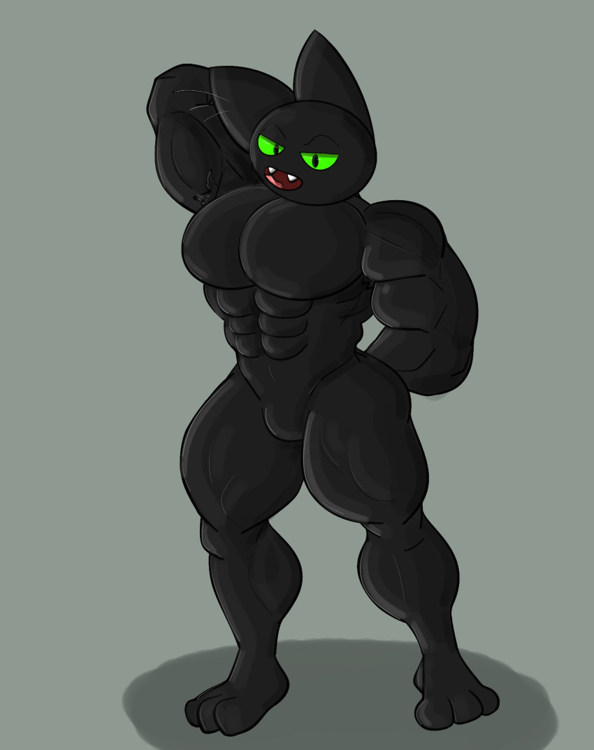 anthro big_muscles black_body cartoon_network felid feline flexing green_sclera hi_res hyenalattes male mammal mao_mao:_heroes_of_pure_heart muscular sheriff_mao_mao_mao solo