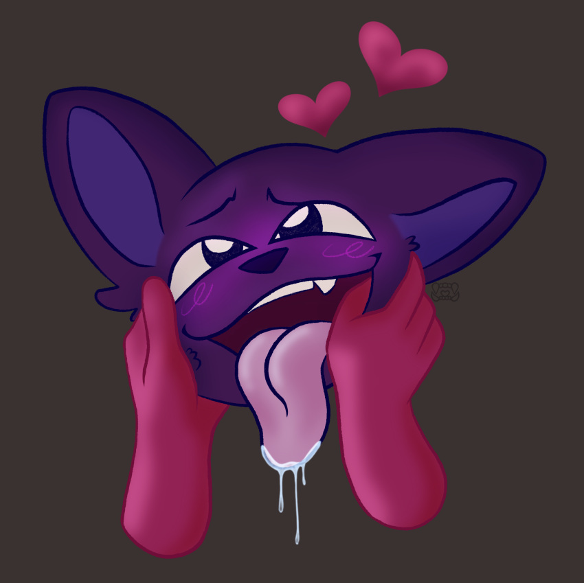 &lt;3 ambiguous_gender anthro blush blush_lines blushing_at_viewer bodily_fluids canid canine canis cheek_tuft disembodied_hand drooling drooling_tongue facial_tuft hand_in_mouth hi_res mammal mouth_play mouth_shot open_mouth petting round_ears saliva solo solo_focus subby_lovey teeth tuft wolf