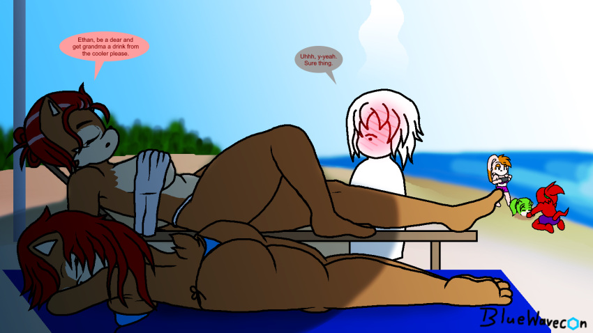 16:9 alicia_acorn anthro archie_comics big_breasts big_butt bikini bluewavecon blush blush_lines breasts brown_body brown_fur buried_in_sand butt chipmunk clothed clothing cream_the_rabbit digital_media_(artwork) echidna english_text eulipotyphlan fan_character female fur grandchild grandmother grandparent grandparent_and_grandchild grandson ground_squirrel group hair hedgehog hi_res knuckles_the_echidna lagomorph leporid male mammal manic_the_hedgehog mature_female monotreme mother mother_and_child mother_and_son parent parent_and_child rabbit red_hair rodent sally_acorn sciurid sega son sonic_the_hedgehog_(archie) sonic_the_hedgehog_(comics) sonic_the_hedgehog_(series) sonic_underground steam swimwear text thick_thighs topless video_games widescreen