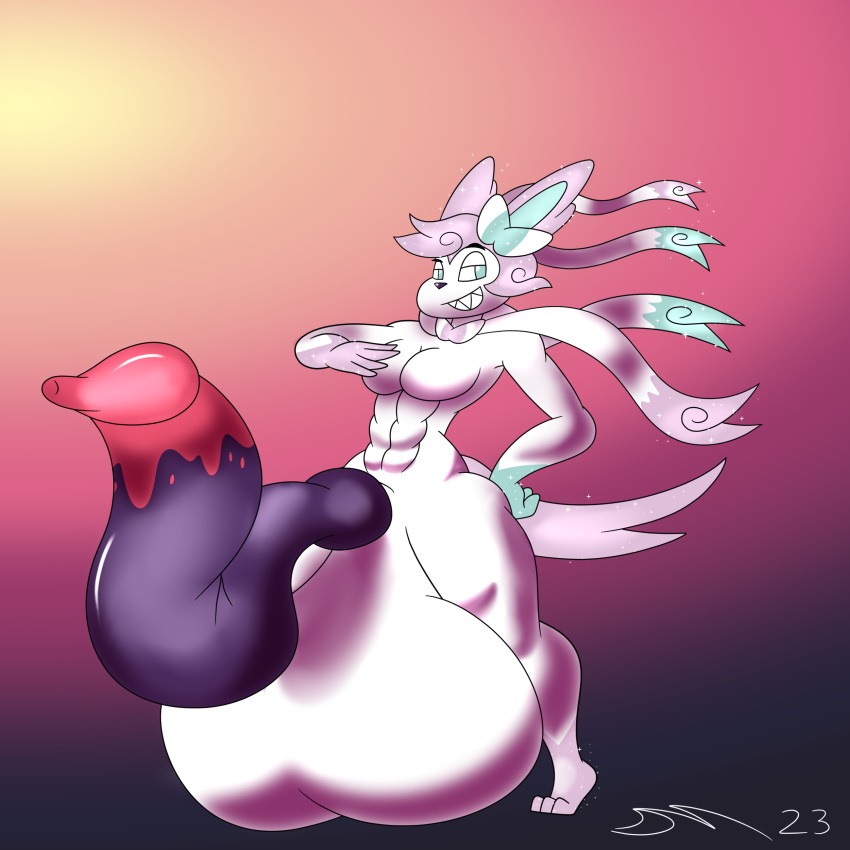 absurd_res anthro balls big_balls big_penis dirtymac eeveelution galarian_form galarian_rapidash generation_1_pokemon generation_6_pokemon genitals hi_res hybrid hyper male muscular muscular_male nintendo penis pokemon pokemon_(species) rapidash regional_form_(pokemon) sylveon