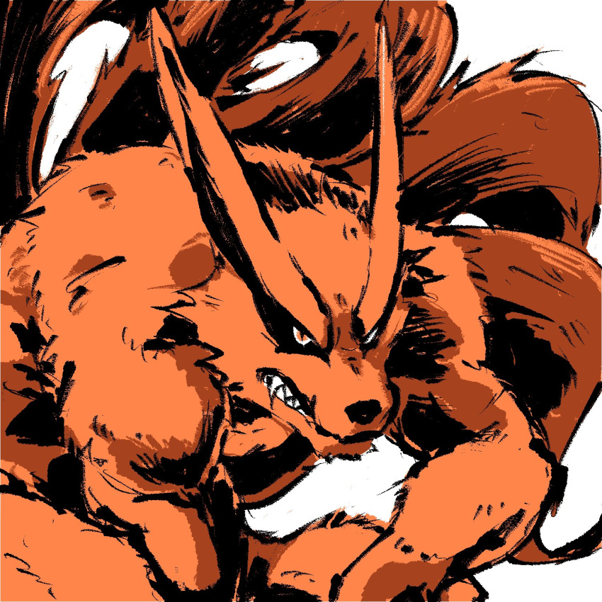 1:1 2023 anthro black_nose canid canine clenched_teeth colored fox fur hi_res kurama male mammal mizumizuame0 multi_tail naruto orange_body orange_eyes orange_fur orange_tail simple_background solo tail tailed_beast teeth white_background