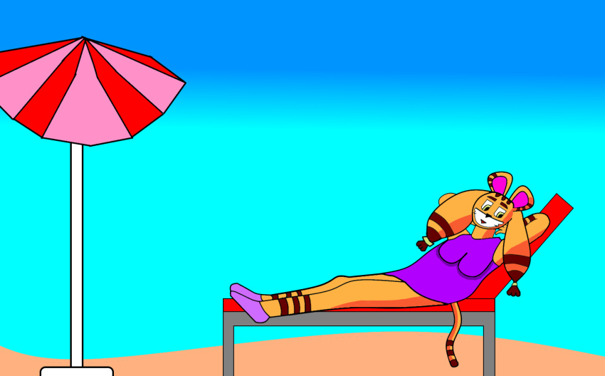 animal_humanoid anthro beach beach_umbrella bodily_fluids clicclac diives dou_(diives) felid felid_humanoid female genital_fluids humanoid mammal mammal_humanoid pantherine pantherine_humanoid seaside solo tiger_humanoid urine water watersports xingzuo_temple