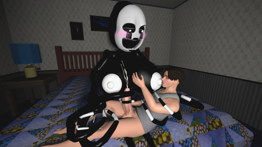 absurd_res bed big_breasts bodily_fluids breast_milking breasts duo ejaculation female five_nights_at_freddy's five_nights_at_freddy's_4 furniture handjob hi_res huge_breasts human humanoid lactating male male/female mammal michael_afton nightmarionne_(fnaf) nipples nursing_handjob penile scottgames sex tentacles white_nipples yuuki_momofox