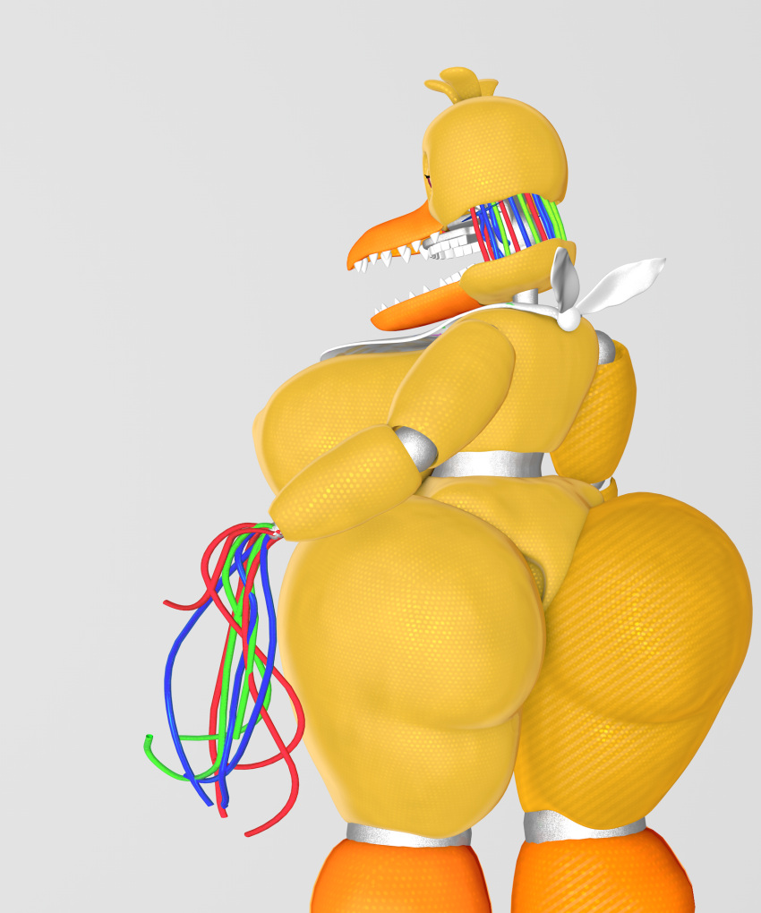 5:6 animatronic anthro beak bib_only big_breasts big_butt breasts bubble_butt butt female five_nights_at_freddy's five_nights_at_freddy's_2 hi_res huge_breasts huge_butt machine magazine no_hands nude rear_view robot scottgames side_view smokedsoul35 solo standing thick_thighs wire withered_chica_(fnaf)