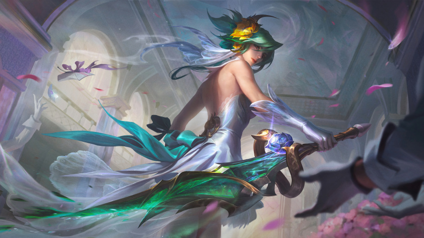 absurdres crystal_rose crystal_rose_riven dress green_hair highres league_of_legends riven_(league_of_legends) wedding_dress white_dress