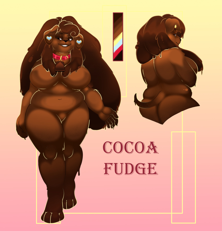 absurd_res anthro candy canid canine canis chocolate chocolate_sauce chocolate_syrup cocoa_fudge_(bluefurryboy) collar dessert domestic_dog female food goo_creature goo_hair heart_earrings hi_res lunar-haven-studios mammal pseudo_hair