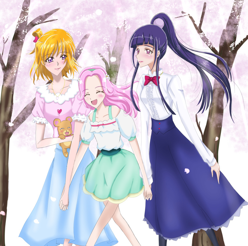 4girls aged_up asahina_mirai family genesishisyou hanami_kotoha highres izayoi_liko mahou_girls_precure! mofurun_(mahou_girls_precure!) multiple_girls precure thank_you