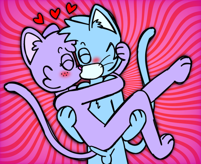 &lt;3 2023 anthro blush breasts carrying_another carrying_partner clothed clothing colored digital_drawing_(artwork) digital_media_(artwork) domestic_cat duo eggnaug felid feline felis female fur genitals hair happy kissing love lucy_(eggnaug) making_out male male/female mammal marshall_(eggnaug) nude penis romantic romantic_ambiance romantic_couple simple_background tail text url wholesome