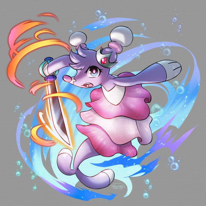 1:1 absurd_res air_bubble anthro brionne crown female generation_7_pokemon haychel headgear hi_res holding_object holding_sword holding_weapon mammal marine melee_weapon nintendo open_mouth pinniped pokemon pokemon_(species) solo sword weapon