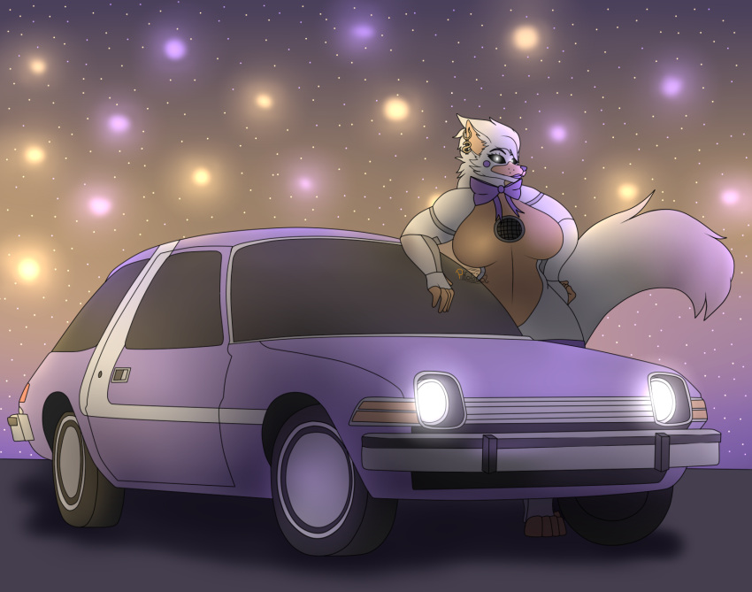 amc_pacer animatronic anthro big_breasts big_butt breasts butt canid canine canis car curvy_figure ear_piercing ear_ring female five_nights_at_freddy's five_nights_at_freddy's_world fox hi_res la-lolbita_(photolol.03)] lolbit_(fnaf) machine mammal photolol.03 piercing ring_piercing robot scottgames simple_background sister_location solo thick_thighs vehicle voluptuous wide_hips