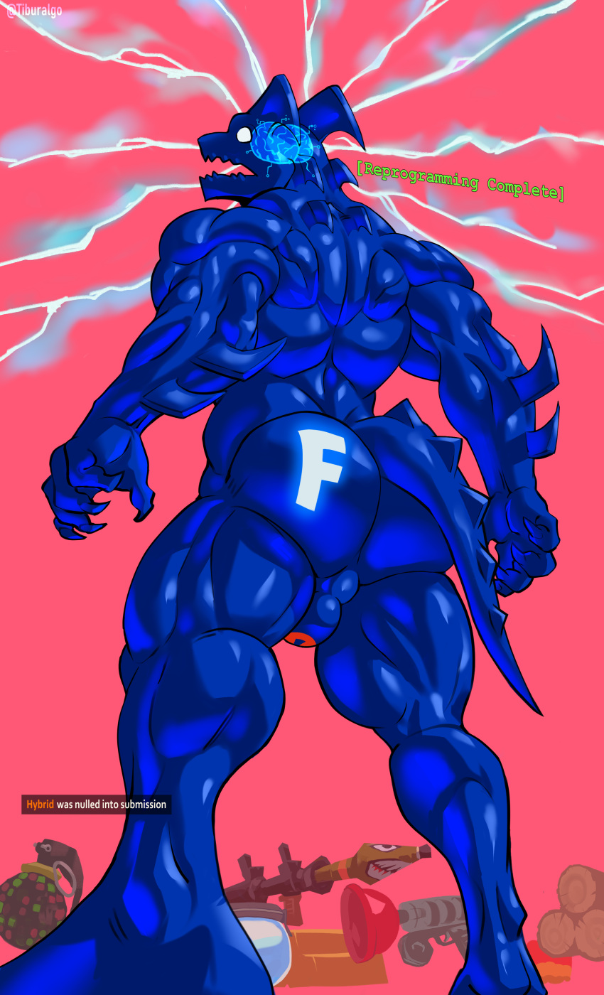 absurd_res animal_humanoid anthro blue_body blue_skin butt clothing dragon drone dronification english_text epic_games fortnite hi_res humanoid hybrid_(fortnite) hypnosis lizard male mind_control muscular muscular_male null null_bulge null_symbol nullification perspective rear_view reprogramming reptile reptile_humanoid rubber rubber_clothing rubber_suit scalie scalie_humanoid solo solo_focus text tiburalgo tight_fit view_from_below