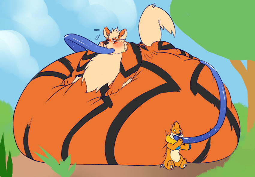 arcanine buizel duo executivefailure feral forced forced_inflation generation_1_pokemon generation_4_pokemon huge_belly inflation liquid_inflation male male/male nintendo pokemon pokemon_(species) water water_inflation