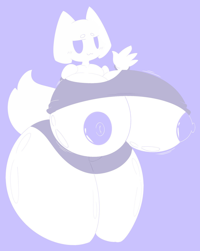 2023 4:5 absurd_res anthro big_breasts breasts clothed clothing clyde_(discord) digital_media_(artwork) discord_(app) felid feline female hi_res mammal nipples purple_background purple_clothing purple_nipples raised_clothing raised_shirt raised_topwear shirt simple_background solo topwear white_body zaclyn