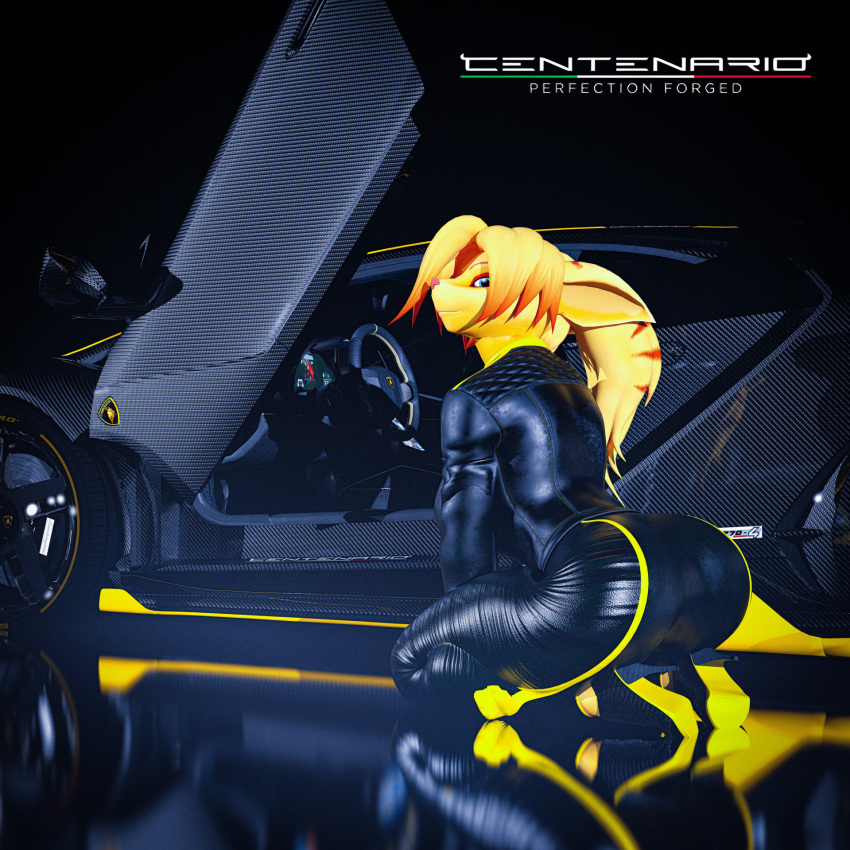 3d_(artwork) angela_cross black_clothing bludergat99 butt carbon_fiber clothed clothing digital_media_(artwork) female hi_res jacket kneeling lamborghini leather leather_clothing lombax looking_at_viewer mammal open_clothing open_jacket open_topwear presenting presenting_hindquarters ratchet_and_clank reflective_floor smile solo sony_corporation sony_interactive_entertainment topwear yellow_body