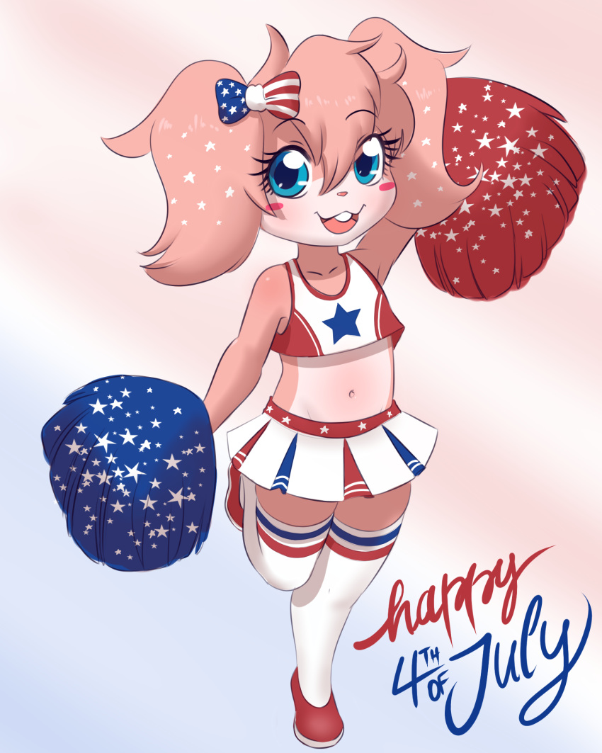 2023 4:5 4th_of_july accessory anthro bottomwear bow_ribbon clothing digital_media_(artwork) english_text fur ground_squirrel hair_accessory hair_bow hair_ribbon hi_res mammal mr-shin pom_poms ribbons rodent sciurid simple_background skirt solo text twiggy_(mr-shin)