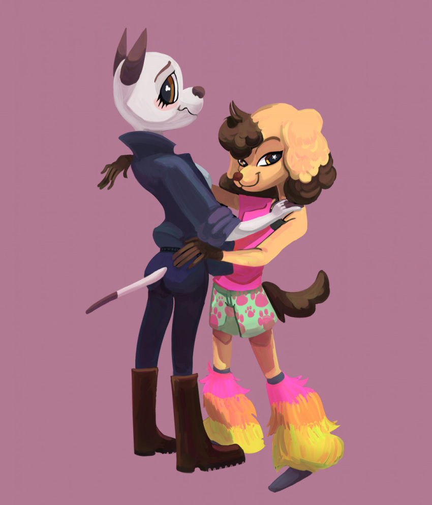 anthro bird_dog boots bottomwear canid canine canis clothed clothing cocker_spaniel domestic_dog embrace floppy_ears fluffy_ears footwear fully_clothed fur fur_markings great_dane hasbro head_tuft hi_res hunting_dog jacket leg_warmers legwear littlest_pet_shop lps_575 lps_577 mammal markings mastiff molosser pants prick_ears shirt shorts smile snout spaniel tail tail_markings topwear tuft