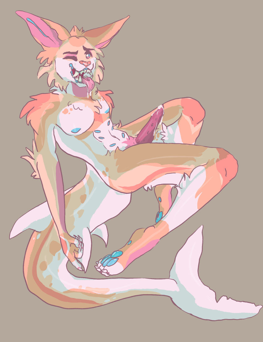 anthro artist_alfredorunt canid canine canis coyote domestic_dog fish fox hi_res hybrid male mammal marine penis_tentacles pinup pinupboy pinupfurry pinupmale pose shark solo tentacles wolf