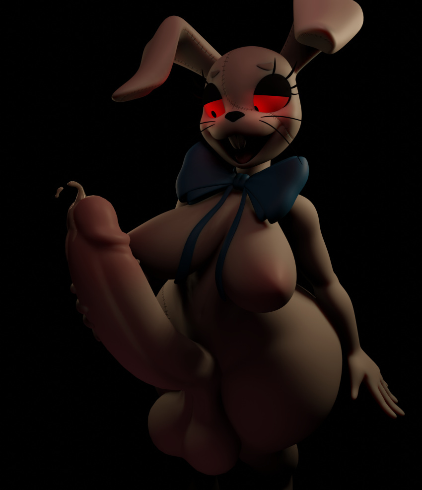 balls big_balls big_penis bitlobbs black_background bodily_fluids bow_ribbon breasts eyelashes female five_nights_at_freddy's five_nights_at_freddy's:_security_breach floppy_ears genital_fluids genitals hi_res huge_penis hyper hyper_genitalia hyper_penis lagomorph leporid looking_down mammal nude open_mouth penis precum rabbit red_eyes scottgames seam_(sewing) simple_background smile solo solo_focus steel_wool_studios stitch_(sewing) stroking_penis teeth thick_thighs vanny_(fnaf) white_body