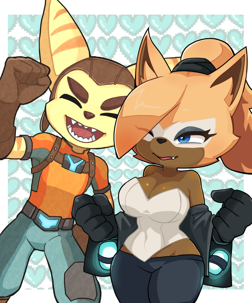 absurd_res anthro big_breasts big_ears blue_eyes breasts canid canine canis cleavage clothed clothing crossover duo eyes_closed fangs female fist gloves handwear hi_res idw_publishing jimafy lombax male male/female mammal one_eye_closed open_mouth raised_arm raised_fist ratchet ratchet_and_clank romantic romantic_couple sega sonic_the_hedgehog_(comics) sonic_the_hedgehog_(idw) sonic_the_hedgehog_(series) sony_corporation sony_interactive_entertainment stripes teeth whisper_the_wolf wolf
