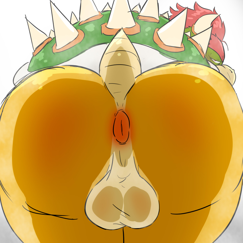 1:1 2023 absurd_res against_surface anus backsack balls bowser butt digital_media_(artwork) genitals hi_res koopa looking_at_viewer male mario_bros nintendo on_glass presenting presenting_hindquarters puffy_anus samonaa2 scalie shell solo solo_focus spiked_shell spikes spikes_(anatomy)