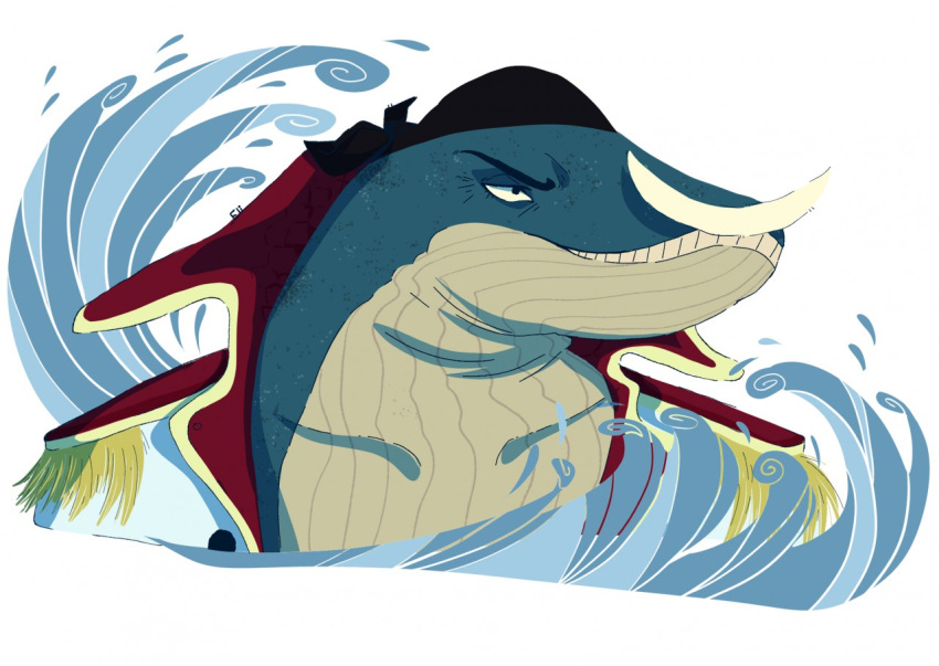 anthro baleen_whale blue_whale cetacean edward_newgate elishiia facial_hair male mammal marine mature_male mustache one_piece solo teeth water whitebeard_(one_piece)