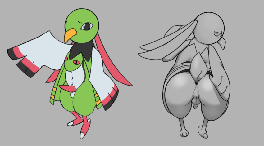 anus avian avian_arms avian_butt avian_feet avian_penis barely_visible_genitalia barely_visible_penis beak bedroom_eyes belly bird black_eyes body_pattern butt clothed clothing clothing_lift feathers feral generation_2_pokemon genitals hi_res looking_back male mostly_nude narrowed_eyes nintendo partially_clothed penis pokemon pokemon_(species) presenting presenting_anus presenting_balls presenting_hindquarters pubes rear_view red_penis seductive short_tail solo spread_butt spreading tail undercover_bluejay winged_arms wings xatu