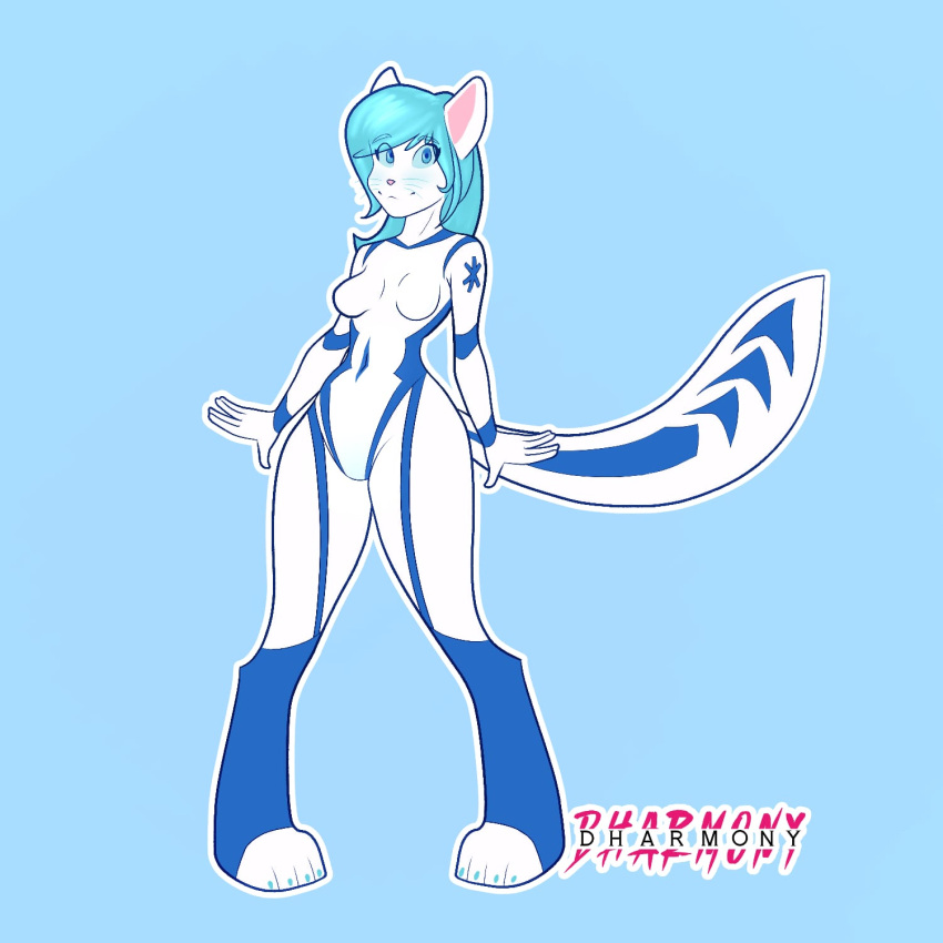 android anthro blue_body blue_eyes blue_markings brush dharmony domestic_cat electri_kitty felid feline felis female female/female fur hi_res machine mammal markings medical nude robot solo white_body white_fur