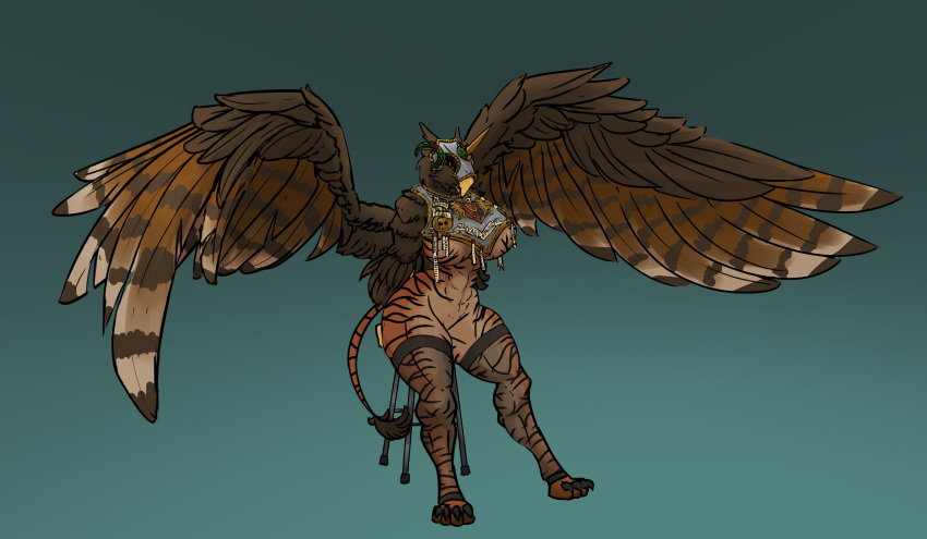 abs absurd_res anthro armor avian beak big_breasts bikini_armor biped bra breasts brown_body brown_fur butt chair claws cleavage clothed clothing covered_nipples crossgender curvy_figure deathclaw_(warhammer_fantasy) digital_media_(artwork) feathered_wings feathers featureless_crotch feet female front_view fur furniture gryphon hands_behind_back headgear headwear helmet hi_res hourglass_figure hybrid jakearmorsmith legwear looking_at_viewer membrane_(anatomy) membranous_wings midriff mtf_crossgender multicolored_body multicolored_fur muscular muscular_female muscular_thighs mythological_avian mythology nude on_chair paws pose serratus simple_background sitting sitting_on_chair solo spread_wings stockings stripes tail thick_thighs toes two_tone_body two_tone_fur unconvincing_armor underwear warhammer_(franchise) warhammer_fantasy wide_hips wings yellow_eyes