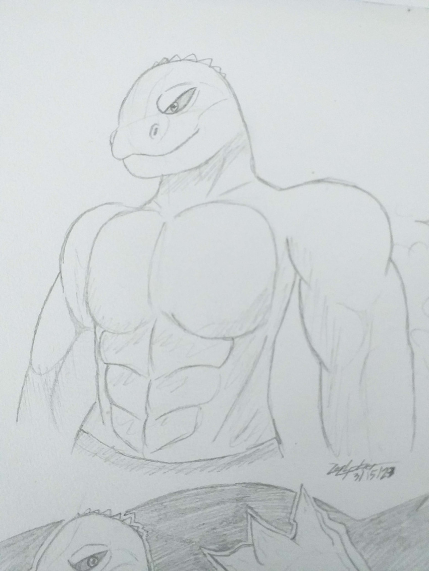 2023 absurd_res anthro clothed clothing graphite_(artwork) hi_res lizard male muscular partially_clothed pencil_(artwork) reptile scalie sketch sketch_page solo thunder_(fortnite) topless topless_anthro topless_male traditional_media_(artwork) zalpha_kun