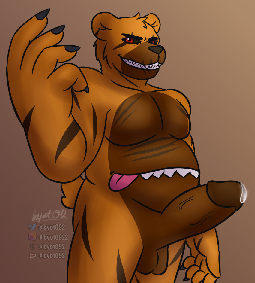 absurd_res anthro bear bodily_fluids claws cum five_nights_at_freddy's five_nights_at_freddy's_4 genital_fluids genitals hi_res kyot092 male mammal nightmare_fredbear_(fnaf) penis red_eyes scar scottgames sharp_teeth solo stomach_mouth teeth tongue tongue_out ursine yellow_body