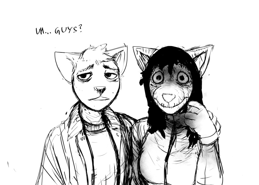 2023 anthro black_and_white canid canine canis carol_(hladilnik) clothing comic costume daniel_(hladilnik) dialogue domestic_dog duo english_text female ghost gloves halloween handwear hi_res hladilnik holidays male mammal monochrome spirit text wolf