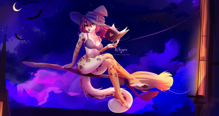 absurd_res anthro clothing domestic_cat felid feline felis female fluffy fluffy_tail hat headgear headwear hi_res leopard magic_user mammal pantherine slim snow_leopard solo solo_focus tail whisperingstone witch witch_costume witch_hat