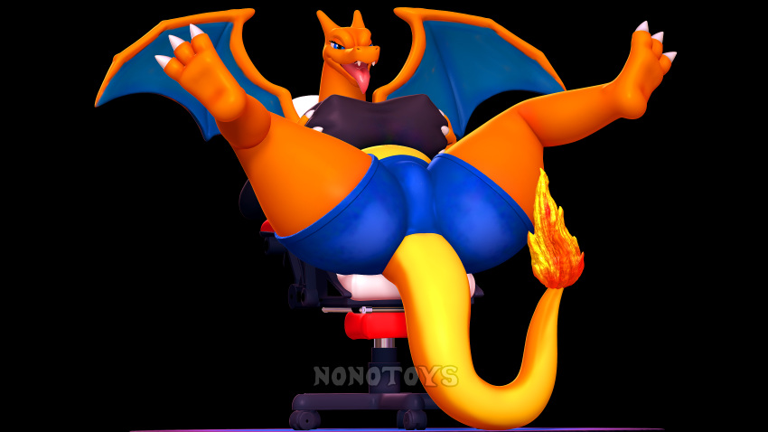 3d_(artwork) absurd_res anthro big_breasts big_butt bottomwear breast_grab breast_squish breasts butt chair charizard claws clothing curvaceous curvy_figure denim denim_clothing digital_media_(artwork) dragon fangs female figurine fire furniture gaming_chair generation_1_pokemon hand_on_breast hi_res invalid_tag jeans legs_in_air looking_pleasured nintendo nonotoys open_mouth orange_body pants pillow pokemon pokemon_(species) solo spread_legs spreading squish teeth tongue tongue_out voluptuous wings yellow_body