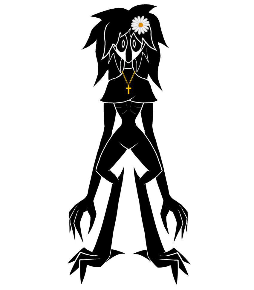 3_fingers 3_toes absurd_res accessory alpha_channel black_body black_hair black_sclera bodily_fluids cape cape_only claws clothing cross cross_necklace crouching daisy_(flower) digital_drawing_(artwork) digital_media_(artwork) eldritch_abomination enigmaticwendigo expressionless feet female fingers flower flower_hair_accessory flower_in_hair hair hair_accessory hi_res humanoid jewelry long_arms long_hair looking_at_viewer mammal monster monstrous_humanoid mostly_nude mouthless necklace outline plant ribs simple_background solo spikes spikes_(anatomy) tears toes transparent_background veronica_(enigmaticwendigo) white_eyes white_outline