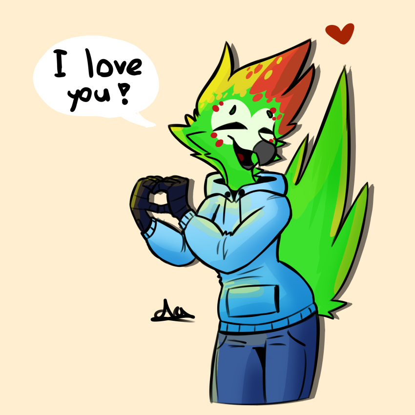 &lt;3 anthro ara_(arathemacaw) arathemacaw avian beak bird clothing excited feathers green_body green_feathers happy hi_res hoodie macaw male neotropical_parrot parrot shaded solo topwear true_parrot wholesome