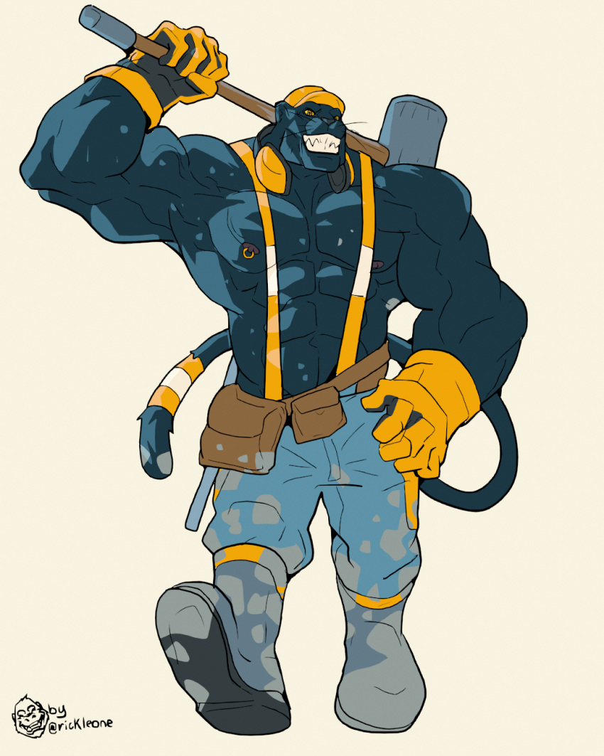 construction_worker felid hi_res himbo jaguar male mammal muscular muscular_male pantherine rickleone