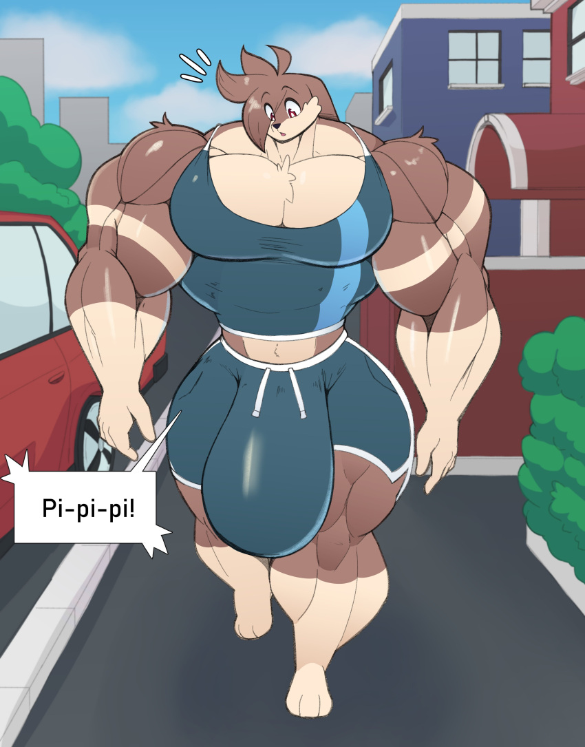 absurd_res anthro big_penis bottomwear brown_body brown_fur bulge clothing colored eikasianspire fur genitals hi_res huge_penis hyper hyper_genitalia hyper_penis ike_(eikasianspire) lagomorph leporid male mammal muscular muscular_arms muscular_male muscular_thighs paws penis rabbit shirt shorts solo tank_top thick_thighs tight_clothing topwear