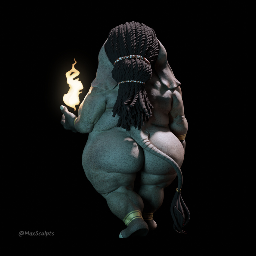 1:1 3_fingers 3d_(artwork) absurd_res anthro big_butt blind bodypaint butt digital_media_(artwork) dreadlocks elemental_manipulation elephant elephantid fingers fire fire_manipulation herm hi_res intersex lagende mammal maxsculpts_(artist) overweight overweight_intersex proboscidean solo