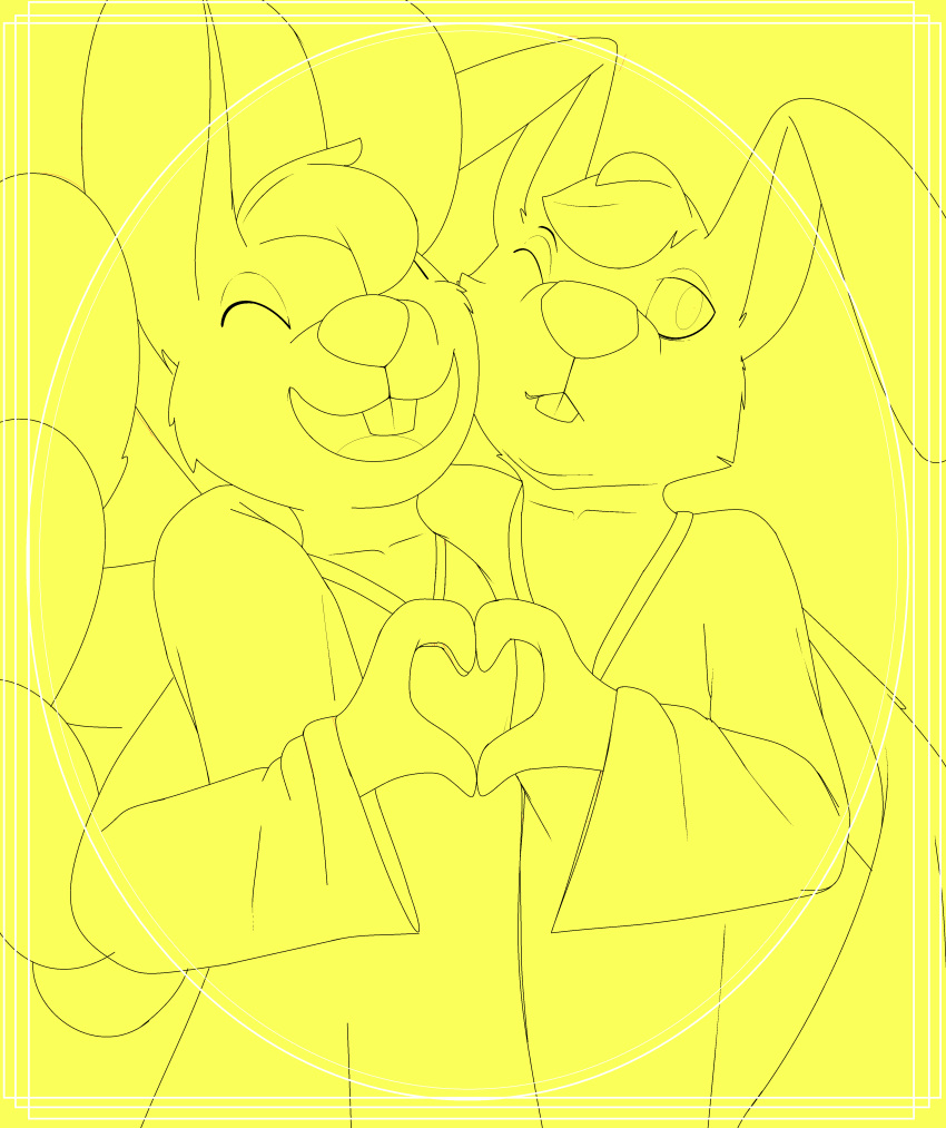 absurd_res angel_gabby angel_hare angel_hare_(species) angel_zaggy anthro arm_around_shoulders duo embrace feathered_wings feathers female gesture hand_heart hare hi_res hug jaylus_t_meowstic lagomorph leporid male mammal rabbit romantic romantic_couple simple_background smile tagme wings yellow_background